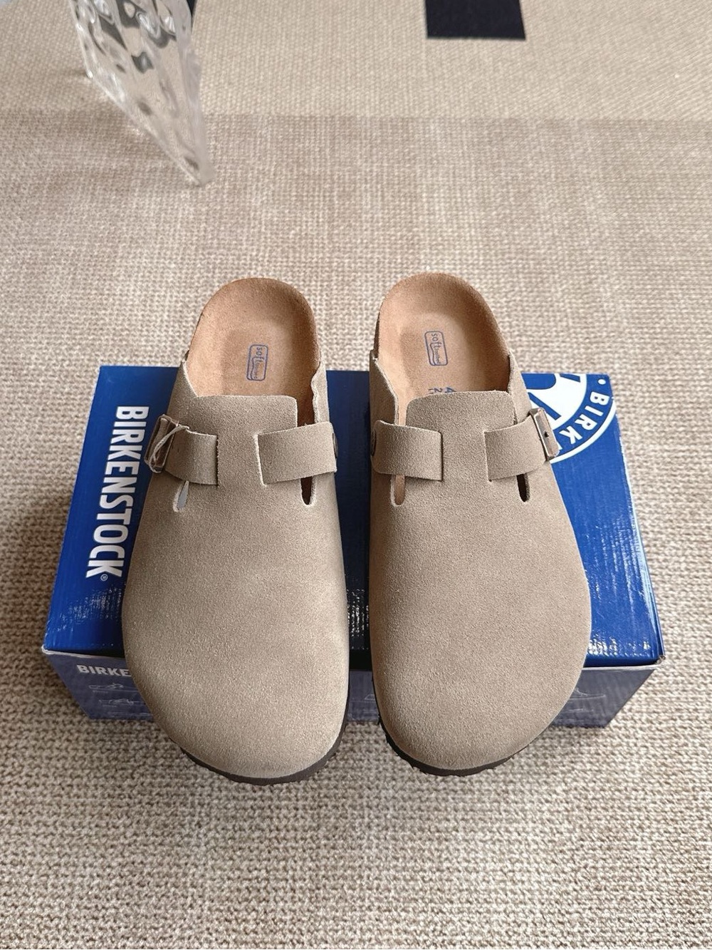 BIRKENSTOCK Boston taupe suede mule clogs